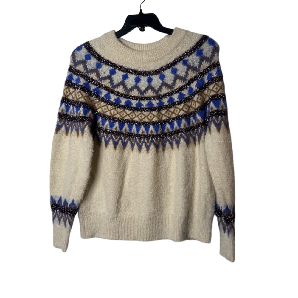 Heartloom Cream and Blue Geometric Sweater